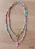 Boho Necklace, Seed Bead Layered Choker, Double Cross